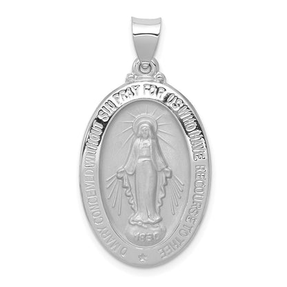 14k White Gold 14k White Gold Polished/Satin Miraculous Medal Hollow Pendant