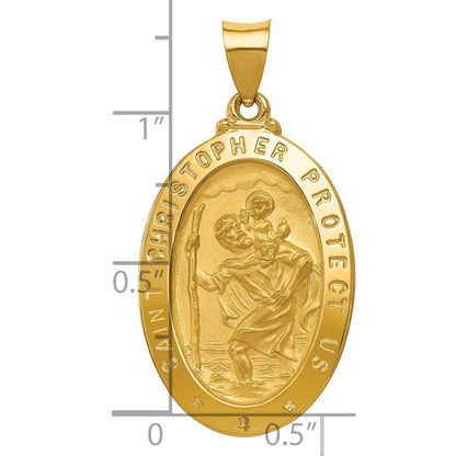 14k Yellow Gold 14k Polished and Satin St Christopher Medal Hollow Pendant