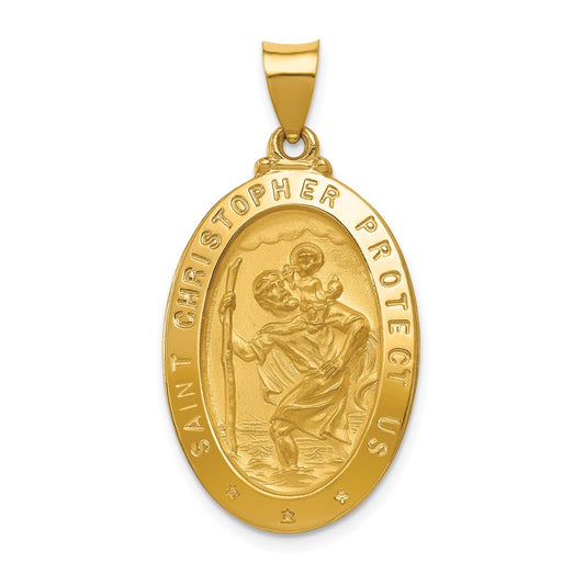 14k Yellow Gold 14k Polished and Satin St Christopher Medal Hollow Pendant