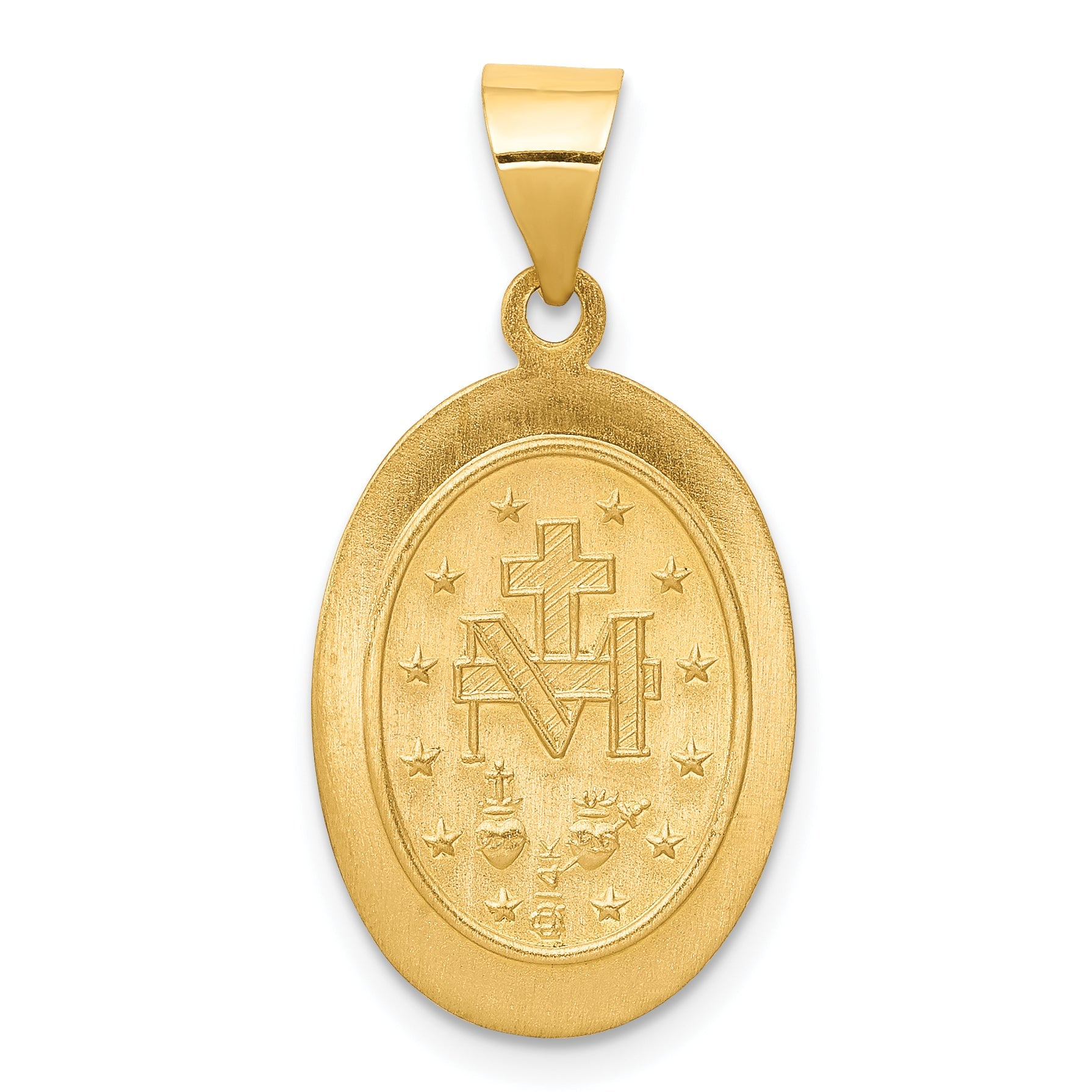14k Yellow Gold 14k Hollow Polished And Satin Miraculous Medal Pendant