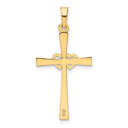14k Two-tone 14K Two-tone Textured and Polished Latin Cross w/ Hearts Pendant