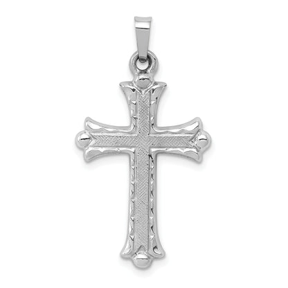 14k White Gold 14K White Gold Textured and Polished Fleur de lis Cross Pendant
