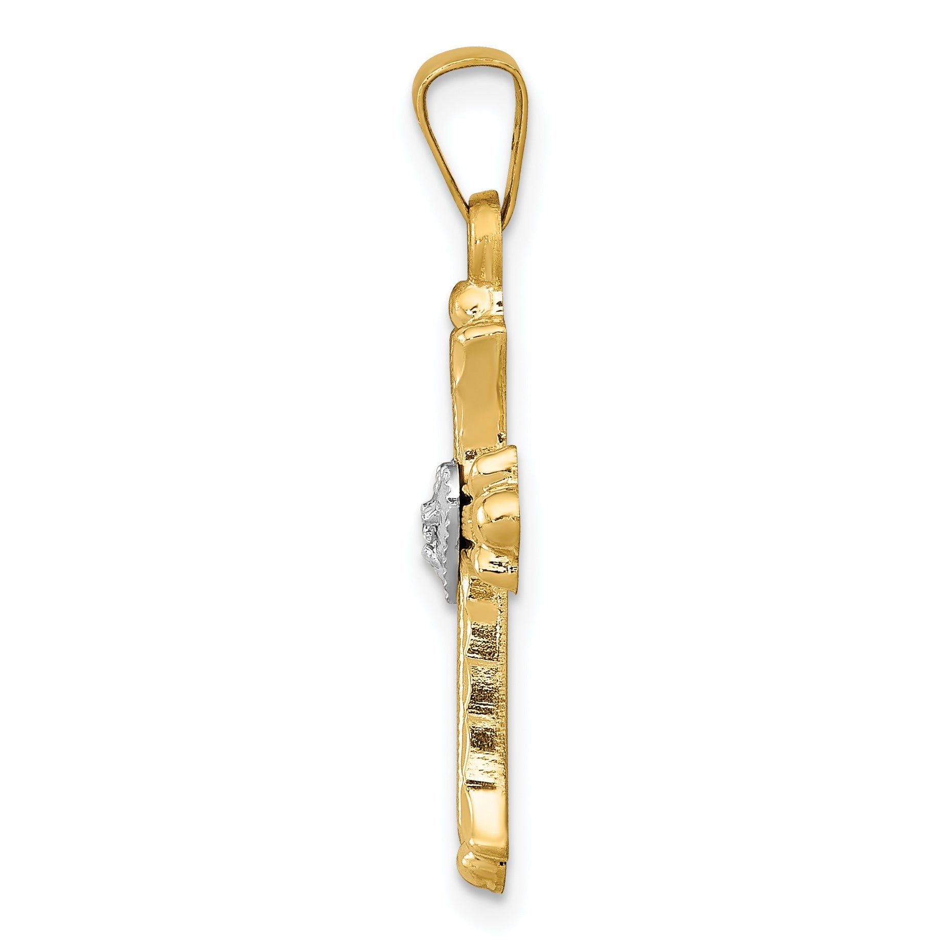 14K Yellow & Rhodium Diamond Fleur De Lis Cross Pendant