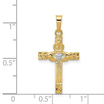14k Yellow & Rhodium 14k and Rhodium Polished Claddagh Cross Pendant
