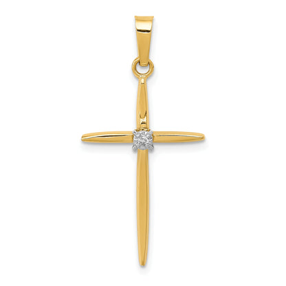 14K Yellow Gold Diamond Polished Passion Cross Pendant