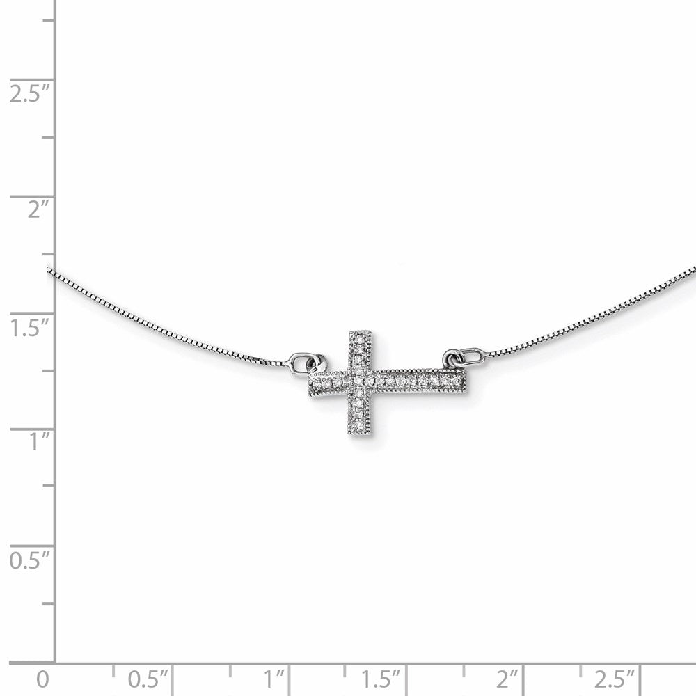 14k White Gold Diamond Sideways Cross 18in Necklace