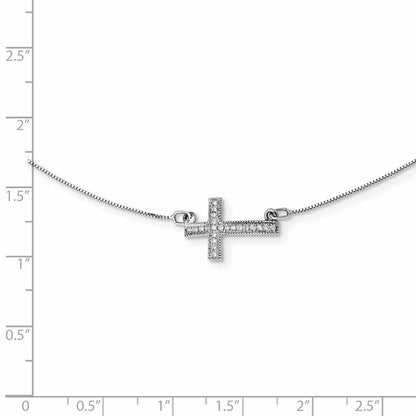 14k White Gold Diamond Sideways Cross 18in Necklace