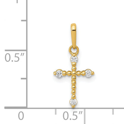 14k Yellow Gold 14k Polished Beaded CZ Cross Charm