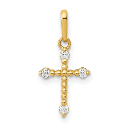 14k Yellow Gold 14k Polished Beaded CZ Cross Charm
