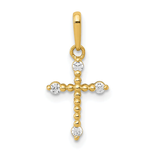14k Yellow Gold 14k Polished Beaded CZ Cross Charm