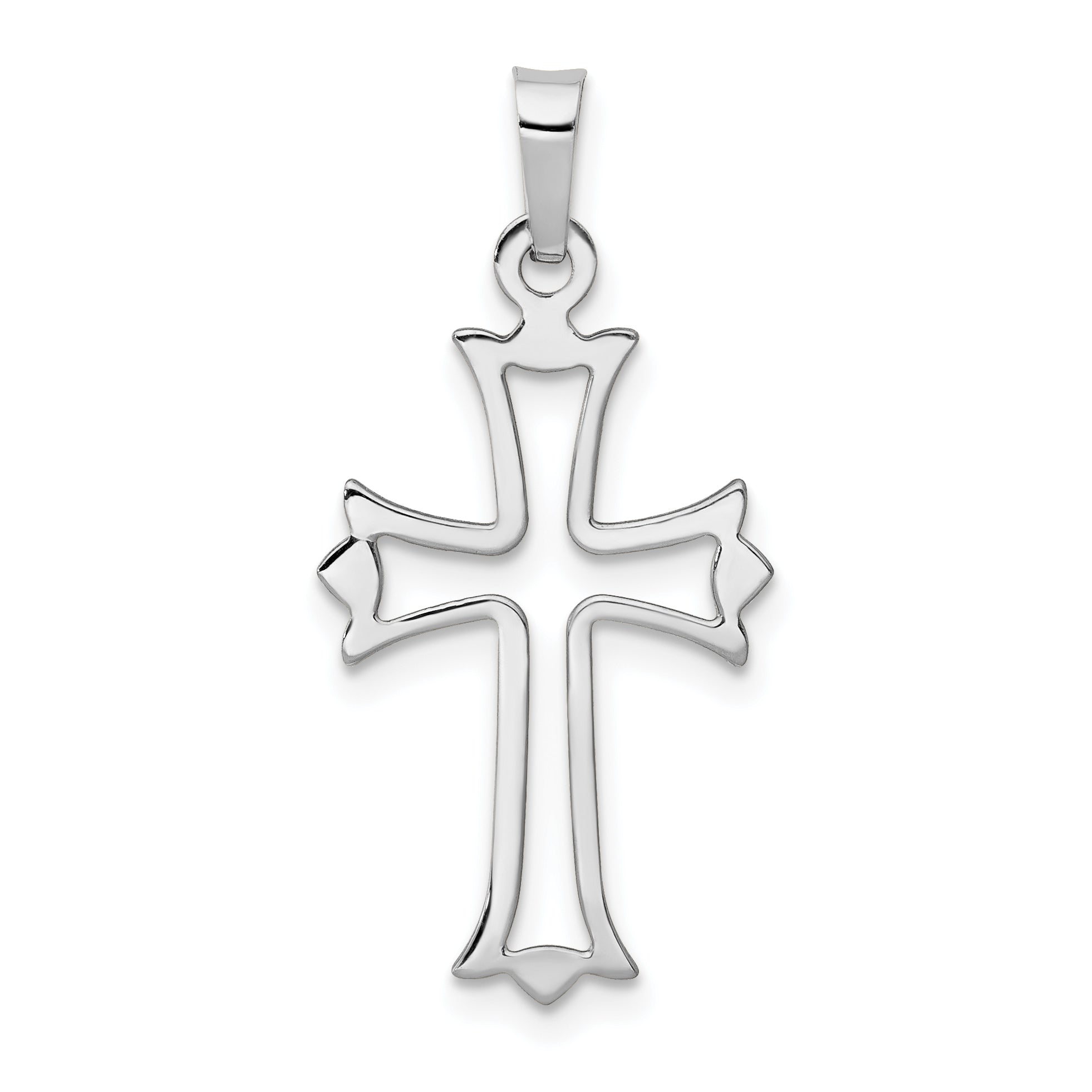 14k White Gold 14k White Gold Polished Cut out Fleur de Lis Cross Pendant