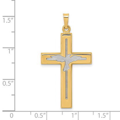 14k Yellow & Rhodium 14K W/Rhodium Polished and Satin Cross W/Dove Pendant