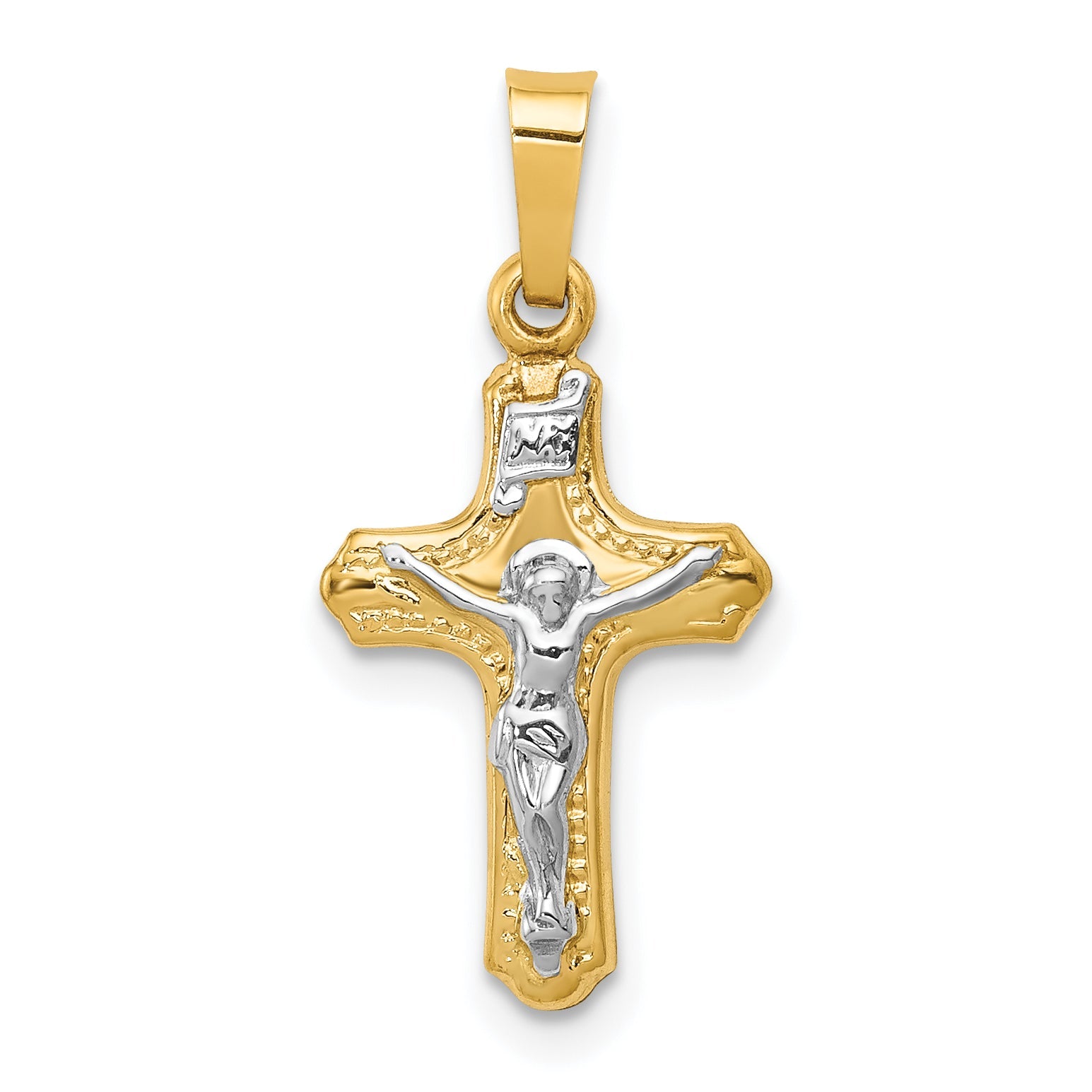 14k Two-tone 14k Two-tone Polished and Textured INRI Crucifix Pendant