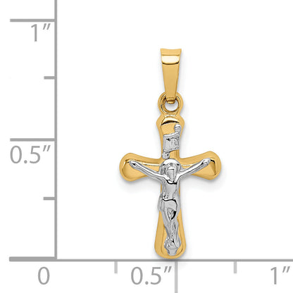 14k Yellow & Rhodium 14k w/Rhodium Polished INRI Rounded Crucifix Pendant