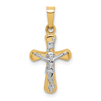 14k Yellow & Rhodium 14k w/Rhodium Polished INRI Rounded Crucifix Pendant