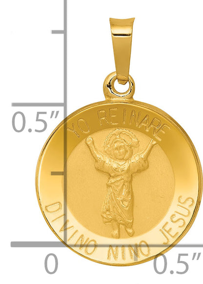14k Yellow Gold 14K Polished Satin Hollow Divino Nino Round Medal Pendant