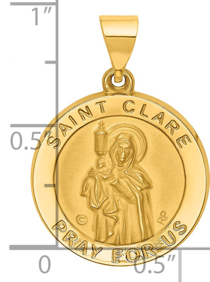 14k Yellow Gold 14K Polished/Satin St. Clare Hollow Medal Pendant