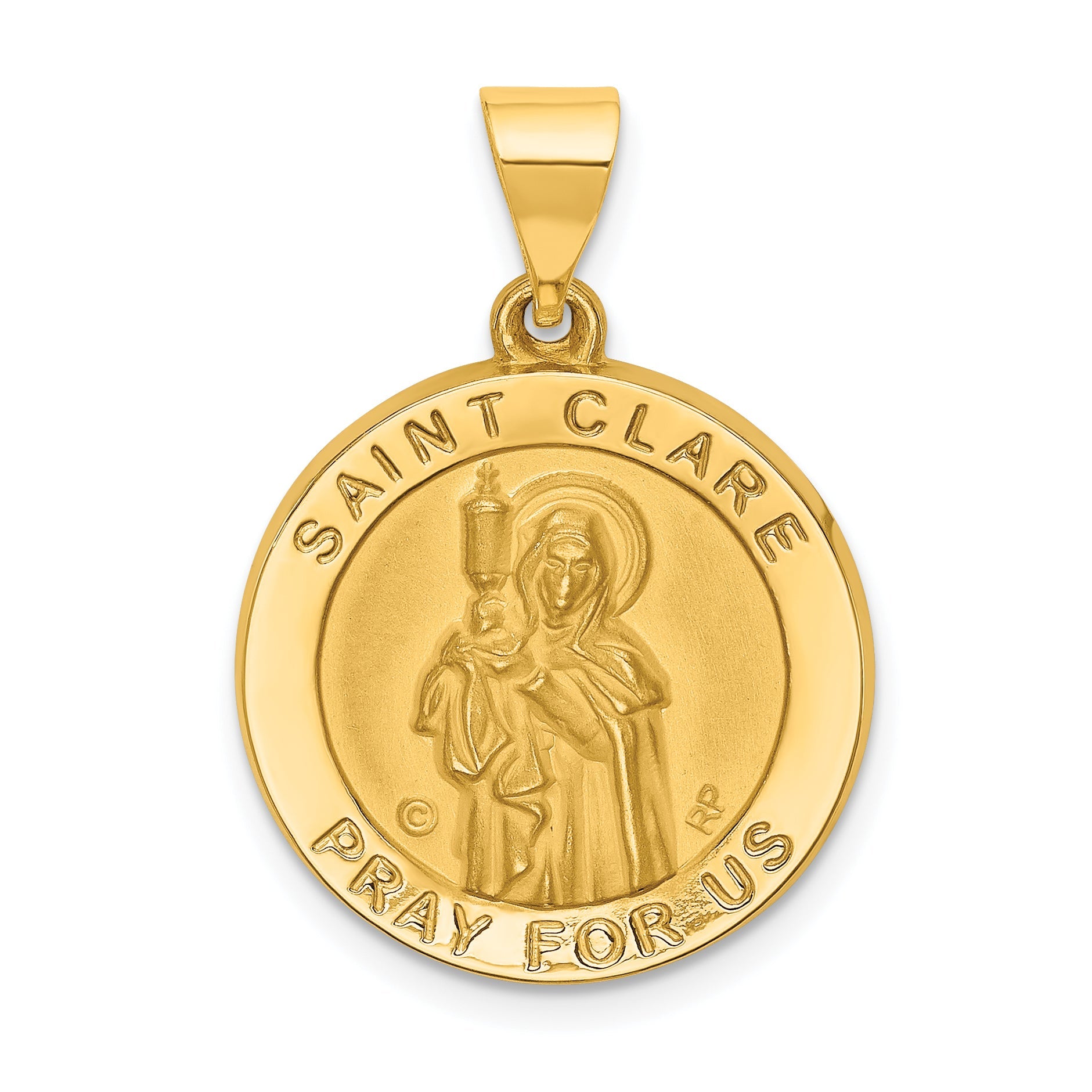 14k Yellow Gold 14K Polished/Satin St. Clare Hollow Medal Pendant