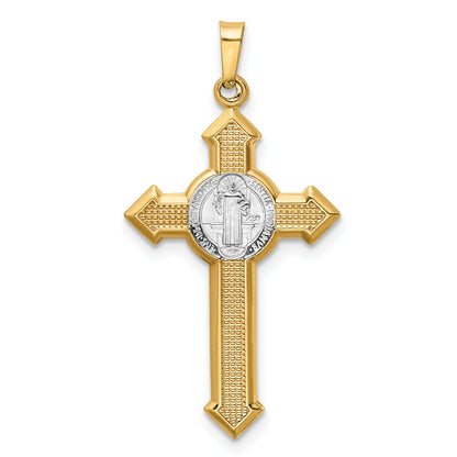 14k Yellow & Rhodium 14k w/Rhodium St. Benedict Hollow Medal INRI Crucifix Pendant