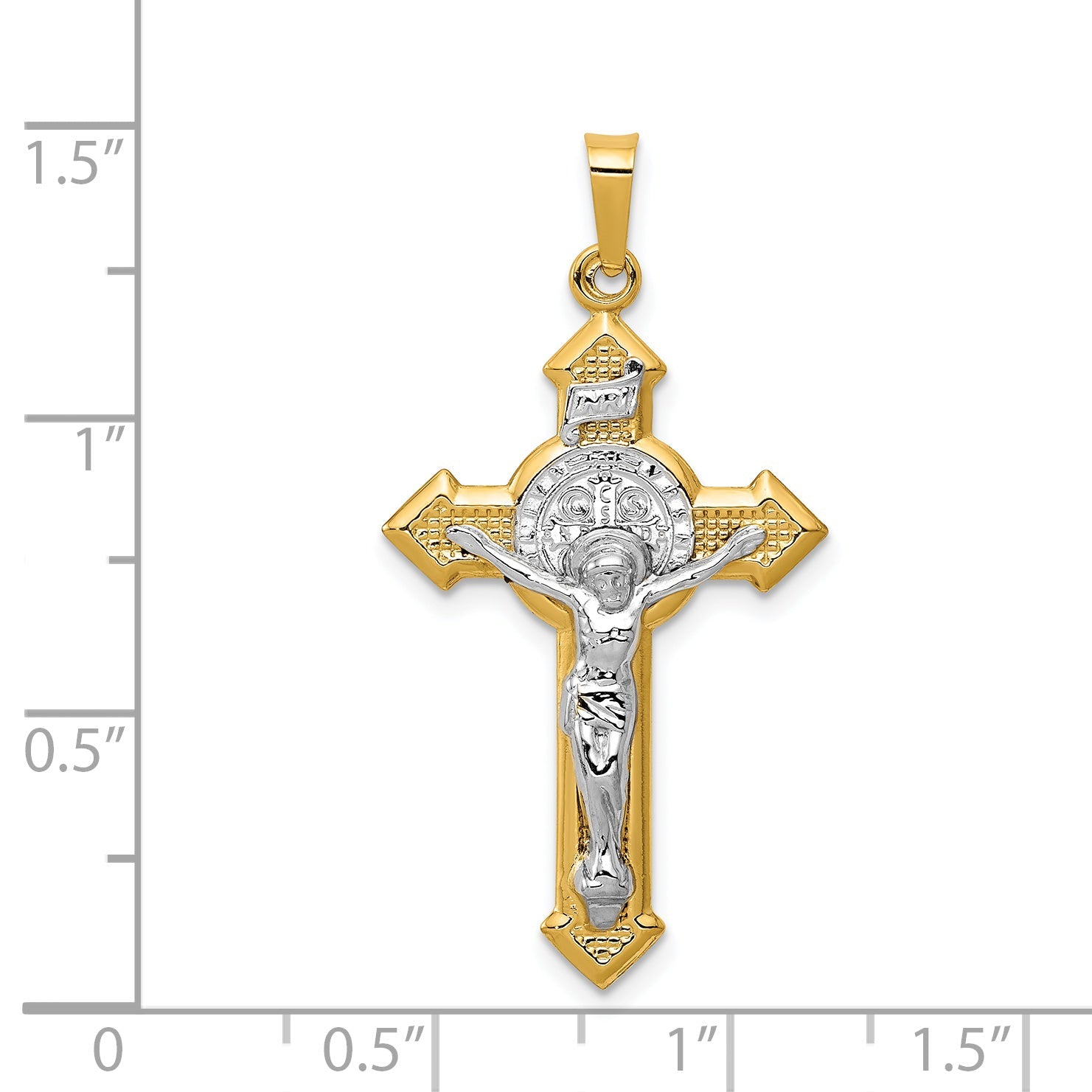 14k Yellow & Rhodium 14k w/Rhodium St. Benedict Hollow Medal INRI Crucifix Pendant