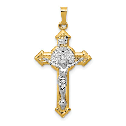 14k Yellow & Rhodium 14k w/Rhodium St. Benedict Hollow Medal INRI Crucifix Pendant