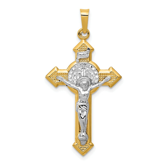 14k Yellow & Rhodium 14k w/Rhodium St. Benedict Hollow Medal INRI Crucifix Pendant