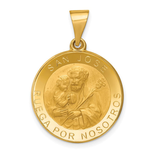 14K Yellow Gold Polished/Satin Hollow Spanish San Jose Medal Pendant