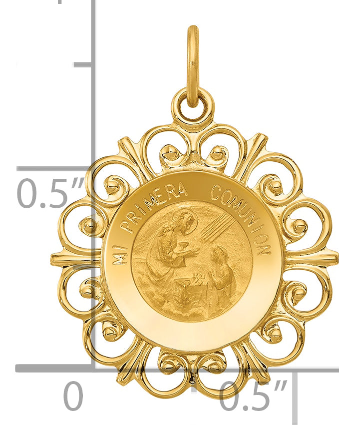 14k Yellow Gold 14k Polished/Satin Spanish 1st Communion Medal Hollow Pendant