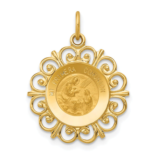 14k Yellow Gold 14k Polished/Satin Spanish 1st Communion Medal Hollow Pendant