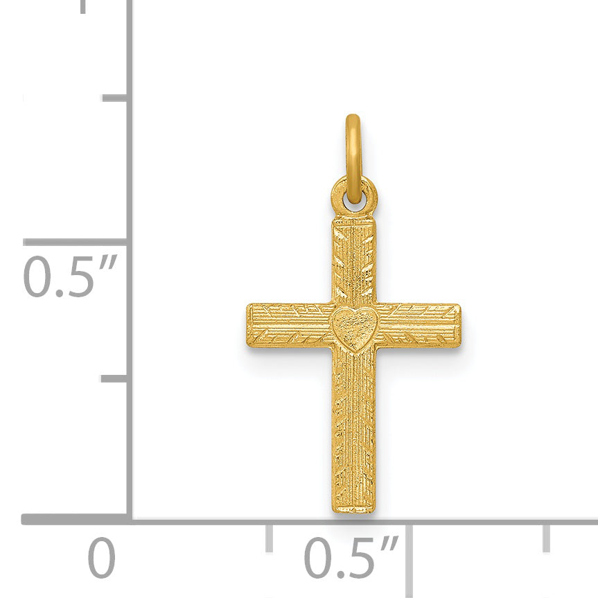 14k Yellow Gold 14k Heart Cross Charm