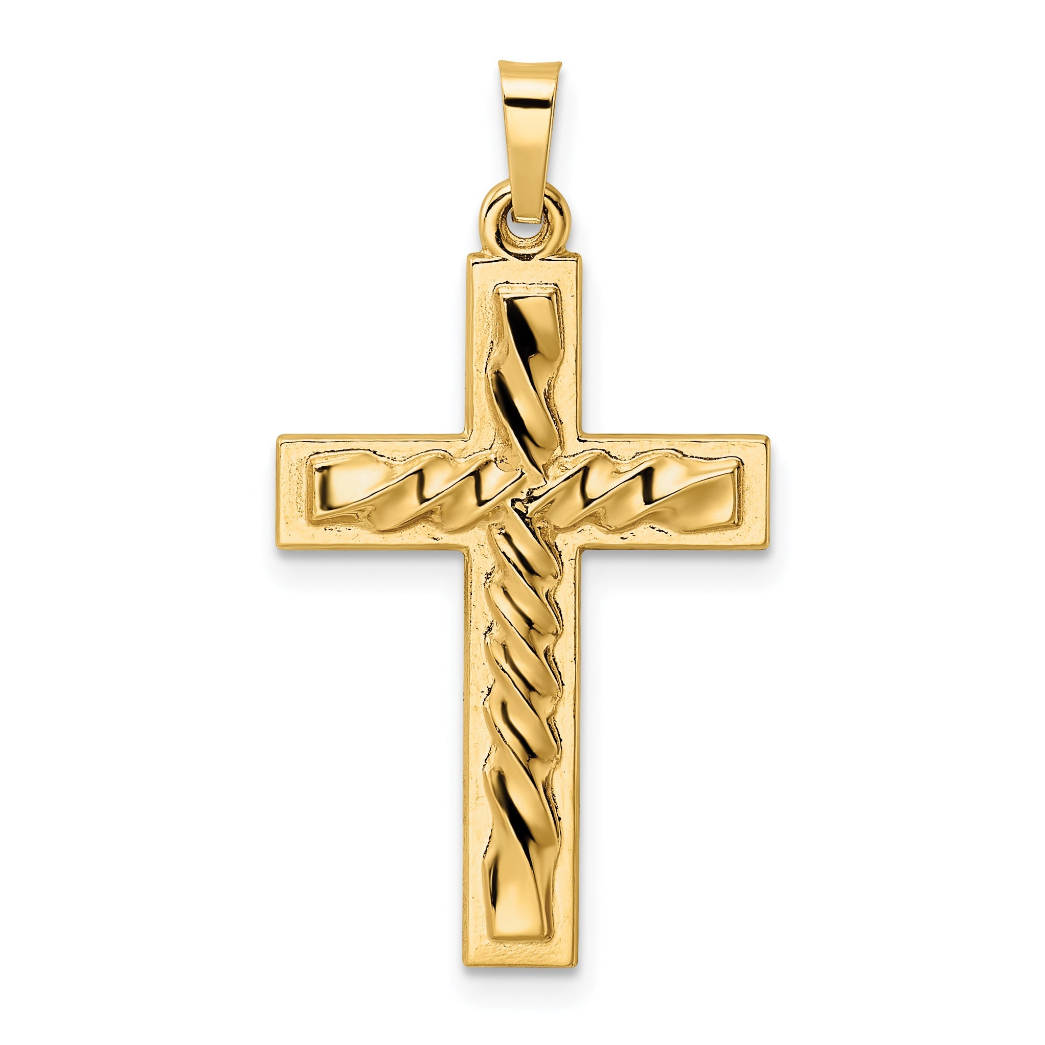 14k Yellow Gold 14k Polished and Twisted Hollow Cross Pendant