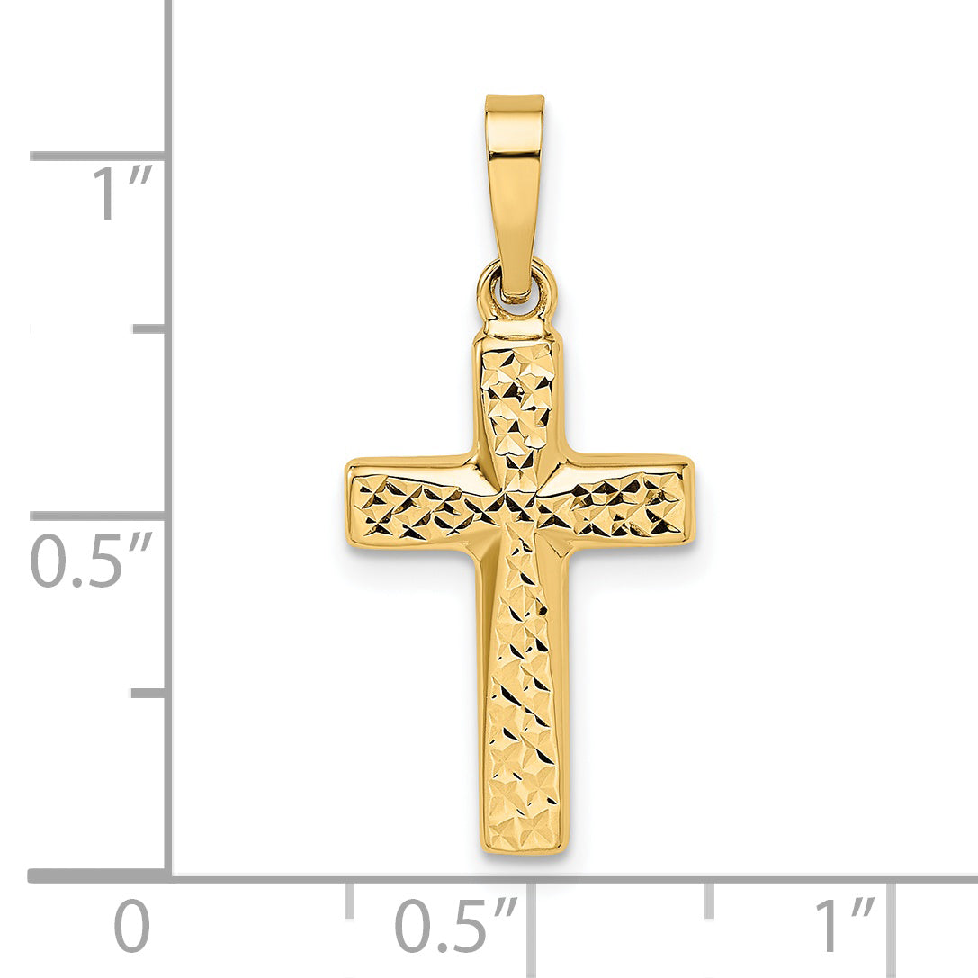 14k Yellow Gold 14k Polished Diamond-cut Reversible Puffed Cross Pendant