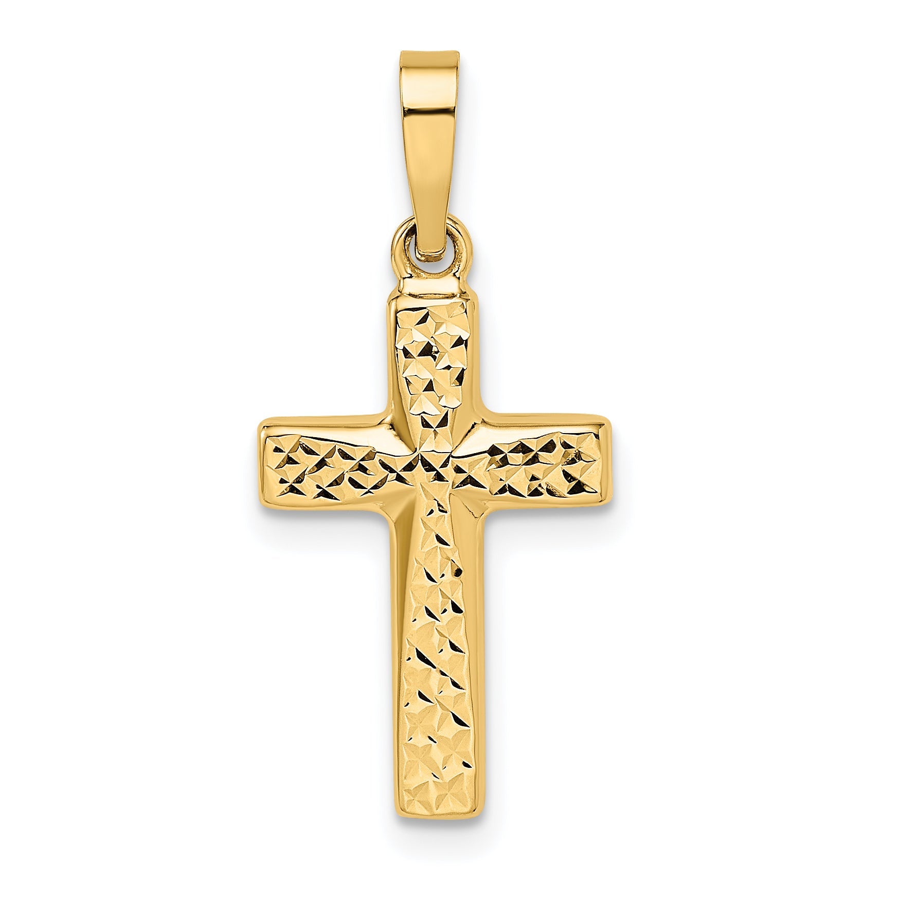 14k Yellow Gold 14k Polished Diamond-cut Reversible Puffed Cross Pendant