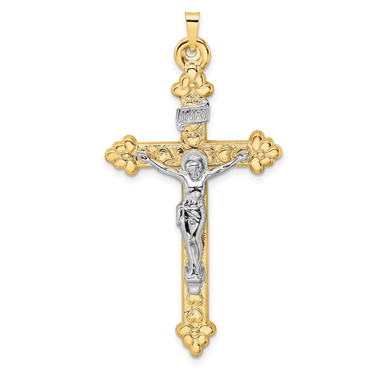 14k Two-tone 14k Two-tone Polished Hollow INRI Budded Crucifix Pendant