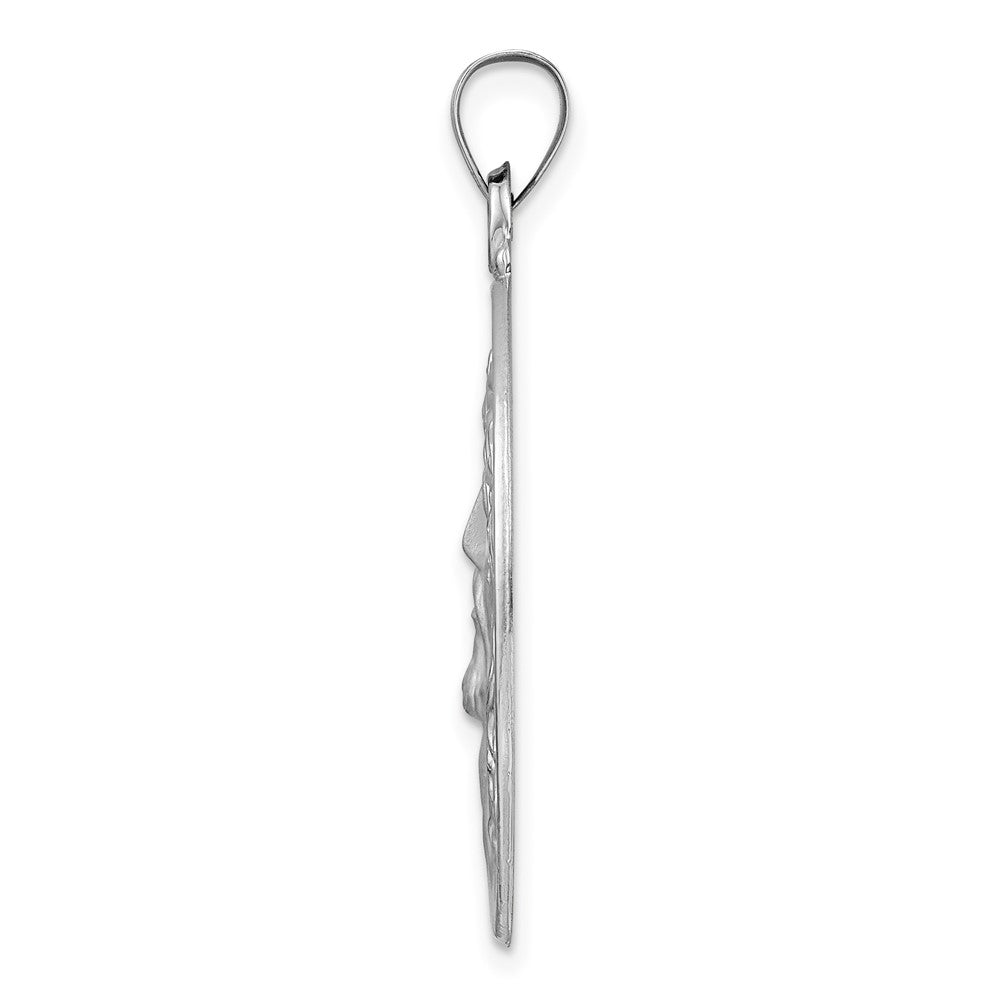 14K White Gold Polished And Satin Hollow Jesus Face Disc Pendant