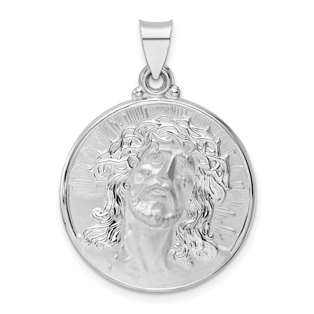 14k White Gold 14k White Gold Polished and Satin Hollow Jesus Face Disc Pendant