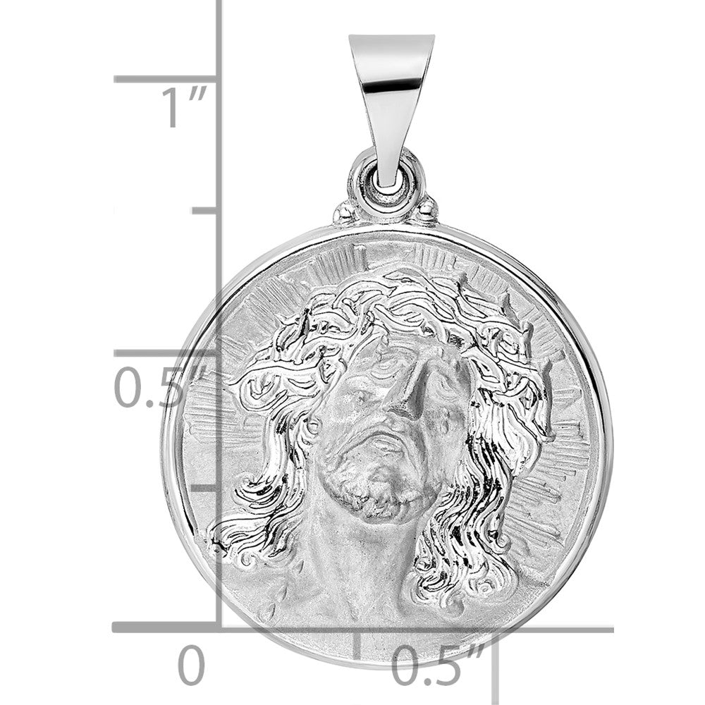 14k White Gold 14k White Gold Polished and Satin Hollow Jesus Face Disc Pendant