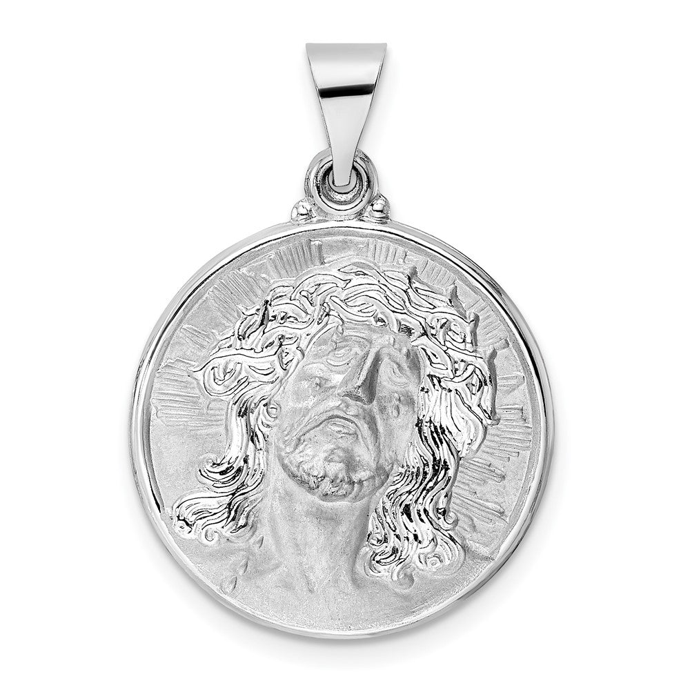 14k White Gold 14k White Gold Polished and Satin Hollow Jesus Face Disc Pendant