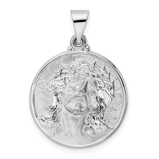 14k White Gold 14k White Gold Polished and Satin Hollow Jesus Face Disc Pendant