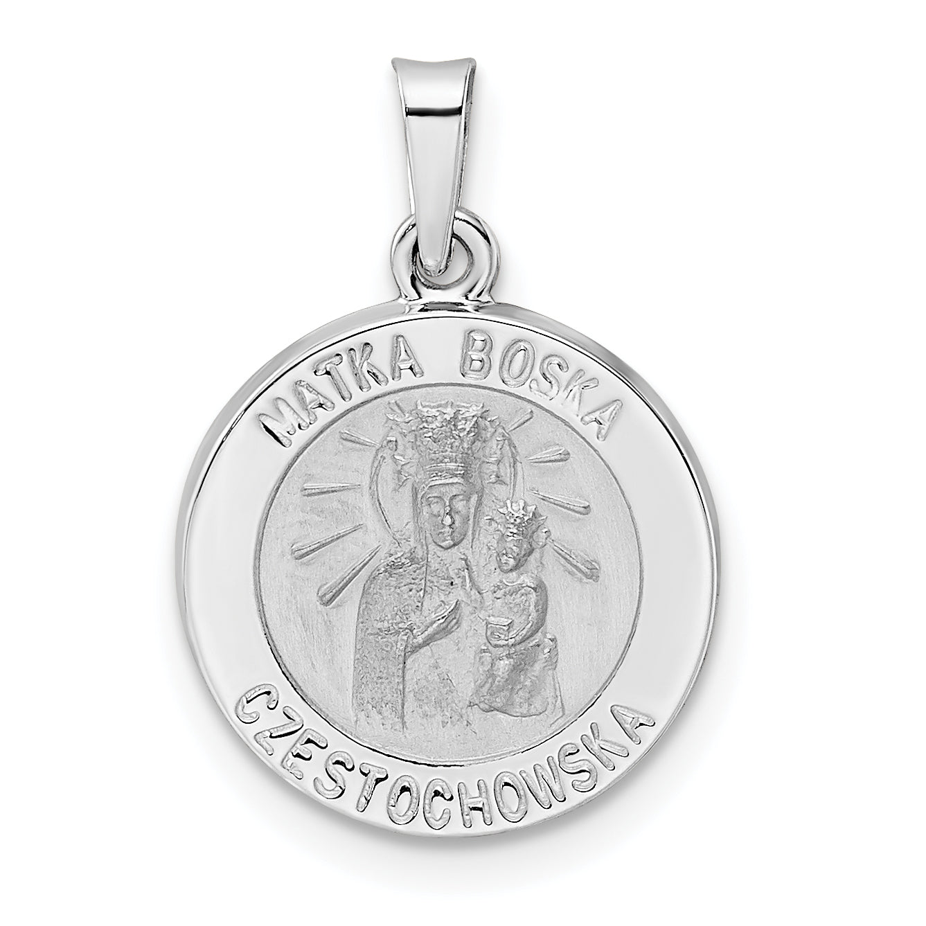 14k White Gold 14k White Gold Polished and Satin Hollow Matka Boska Medal Pendant