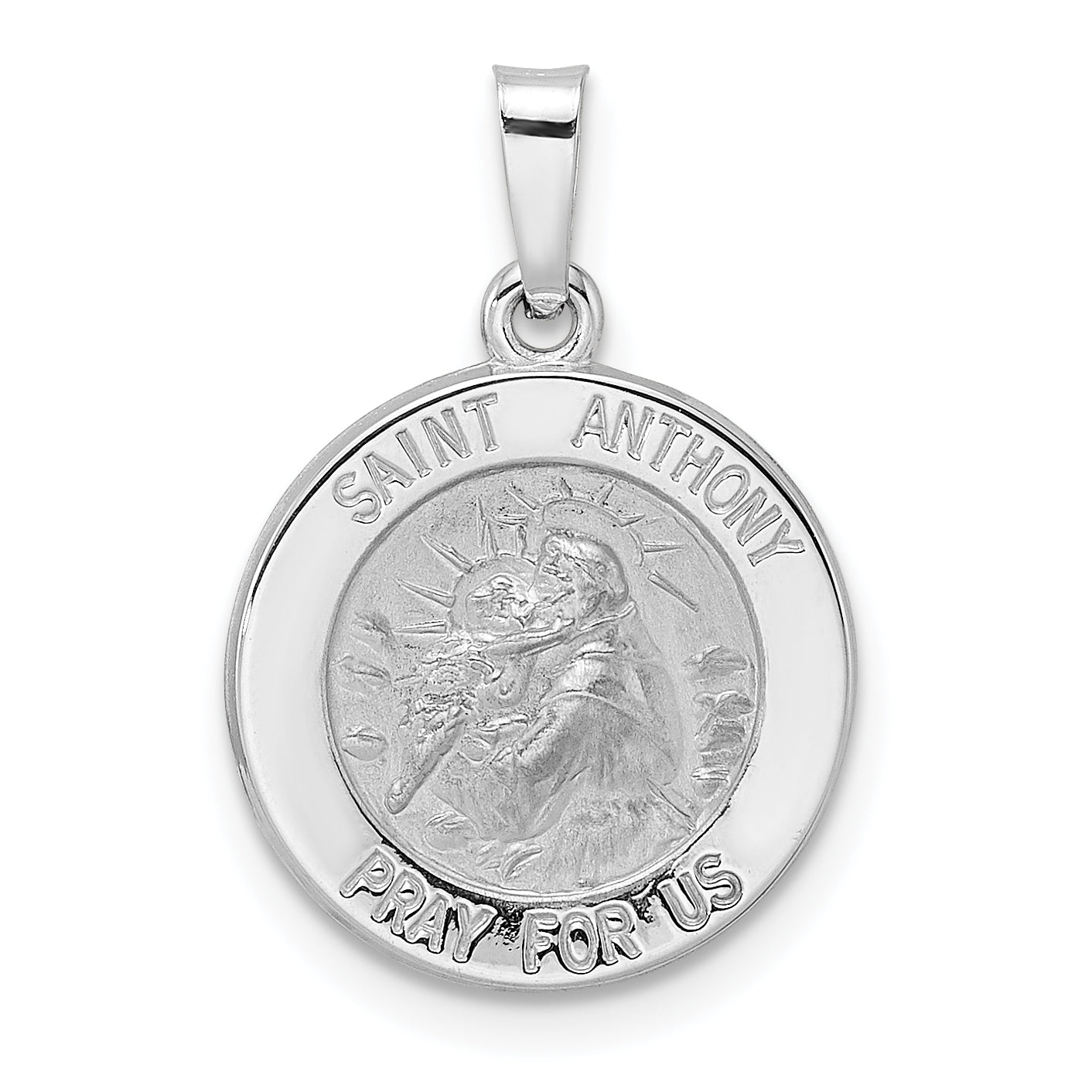 14k White Gold 14k White Gold Polished and Satin Hollow St Anthony Medal Pendant