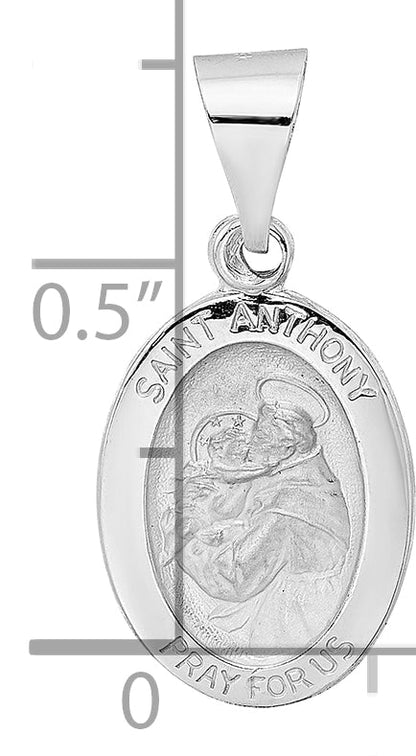 14k White Gold 14k White Gold Polished and Satin Hollow Oval St Anthony Medal Pendant