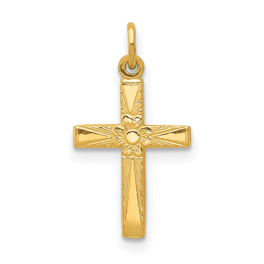 14k Yellow Gold 14k Floral Cross Charm