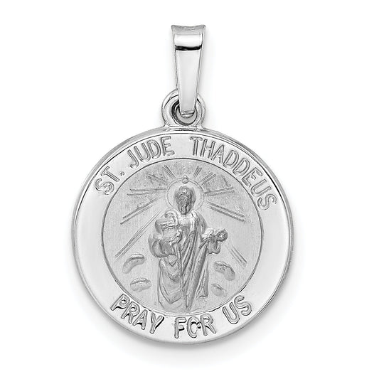14k White Gold 14k White Gold Polished and Satin Hollow St Jude Thaddeus Medal Pendant