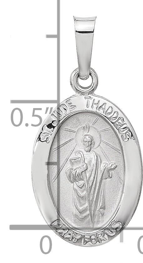 14k White Gold 14k White Gold Polished and Satin Hollow Oval St Jude Thaddeus Medal