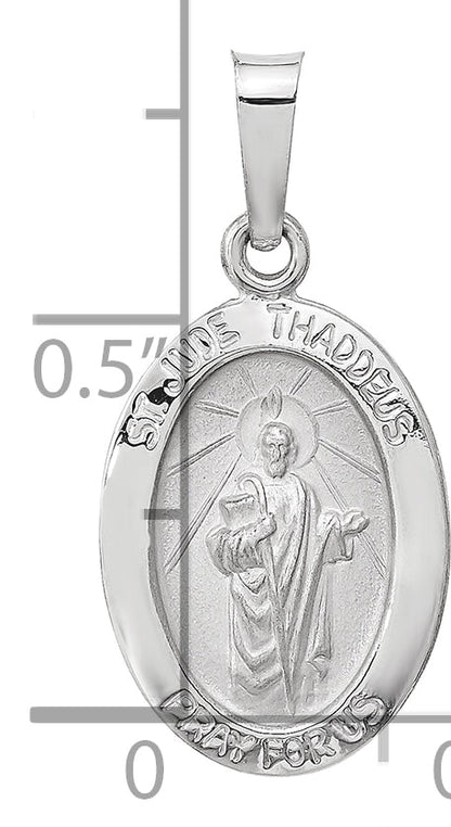 14k White Gold 14k White Gold Polished and Satin Hollow Oval St Jude Thaddeus Medal