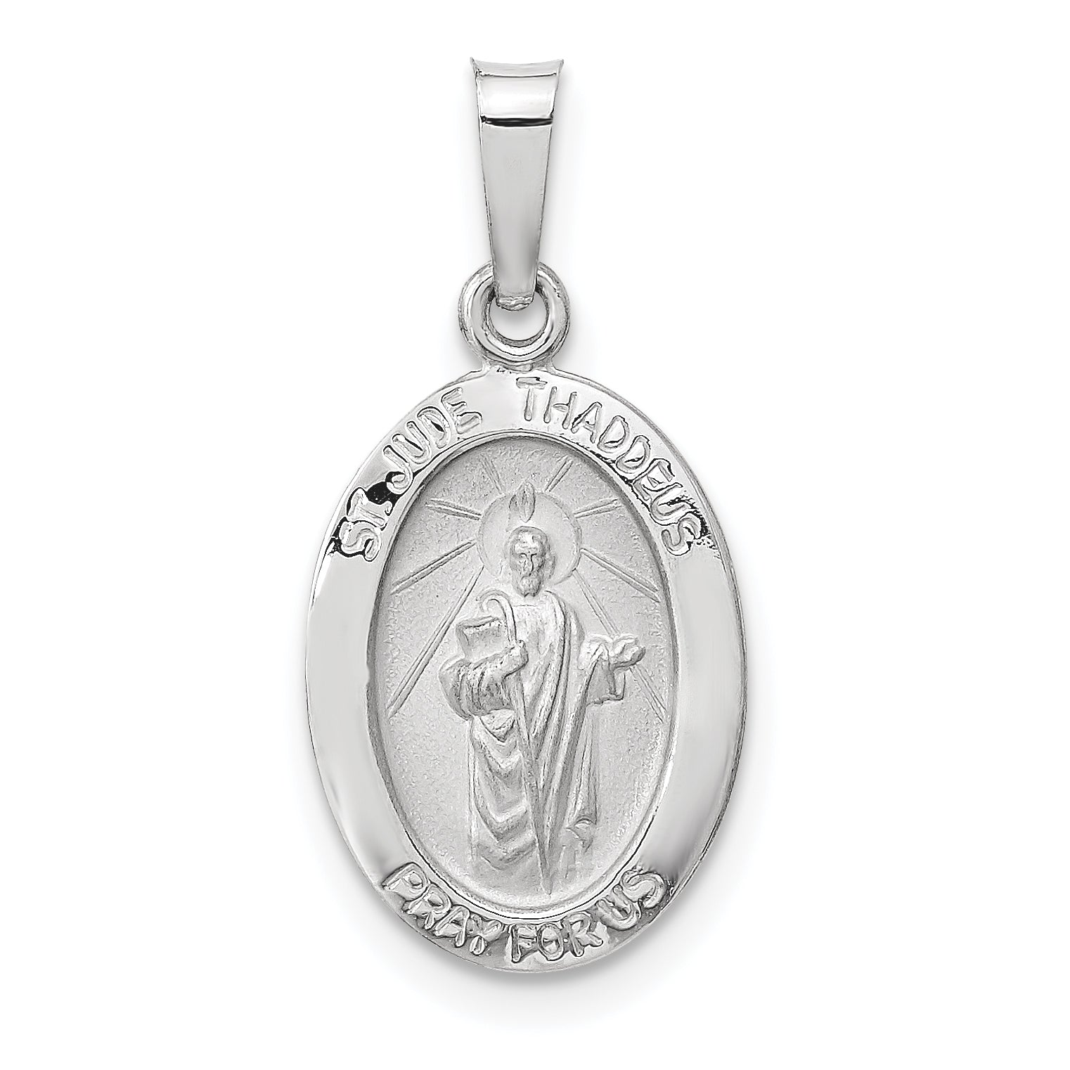 14k White Gold 14k White Gold Polished and Satin Hollow Oval St Jude Thaddeus Medal