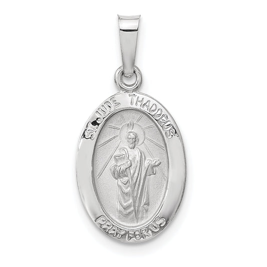 14k White Gold 14k White Gold Polished and Satin Hollow Oval St Jude Thaddeus Medal