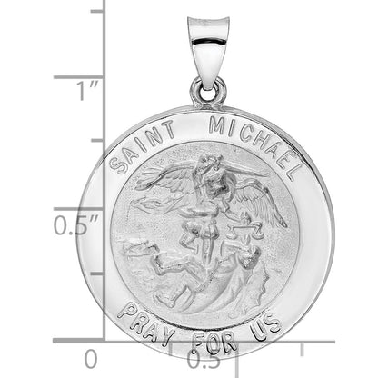 14k White Gold 14k White Gold Polished and Satin Hollow St Michael Medal Pendant