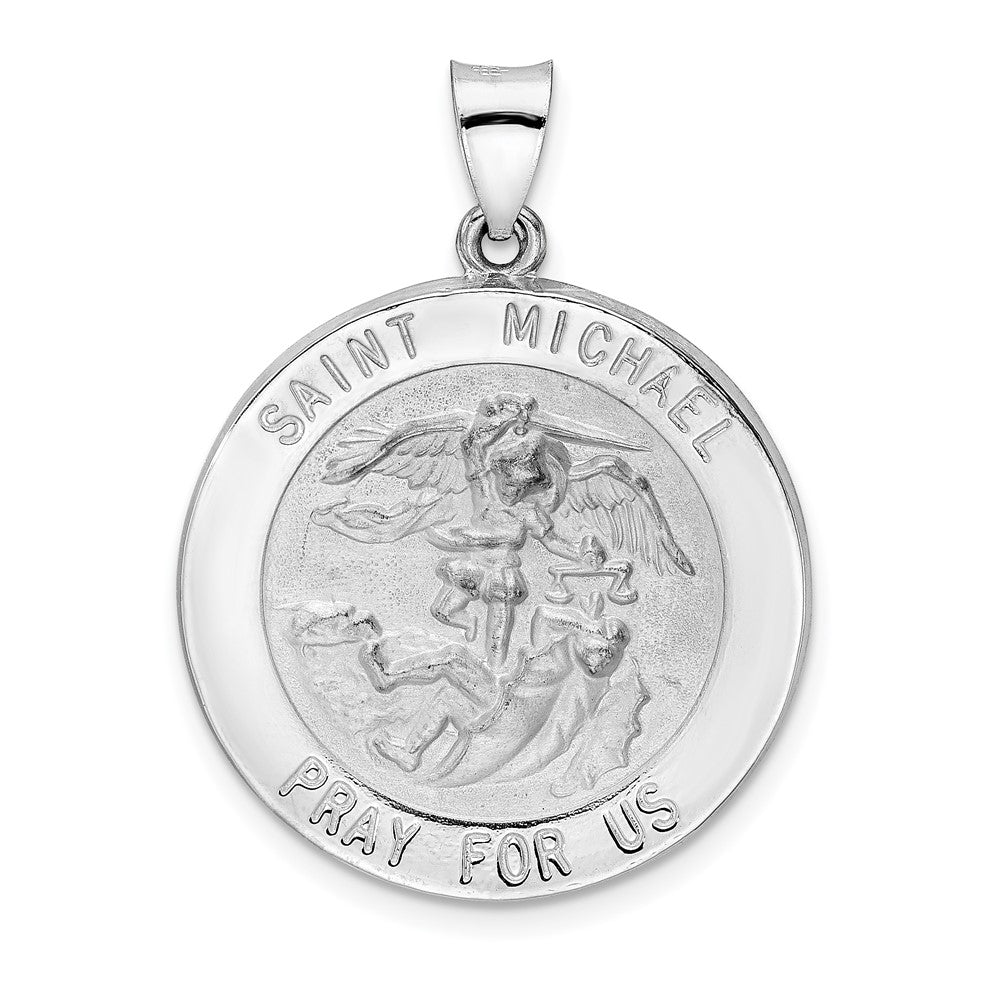 14k White Gold 14k White Gold Polished and Satin Hollow St Michael Medal Pendant